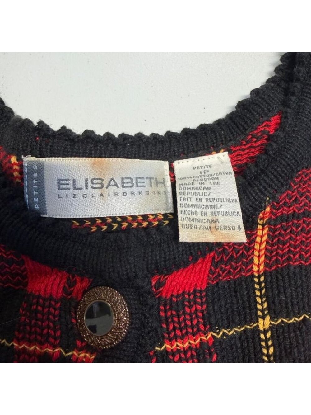 90's Liz Claiborne Red Plaid Button Up Cardigan Sweater Women's Plus 1P Holiday - Picture 2 of 5